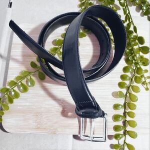 J CREW Sleek Black Leather Belt with Square Hardware- Size 40 Mens